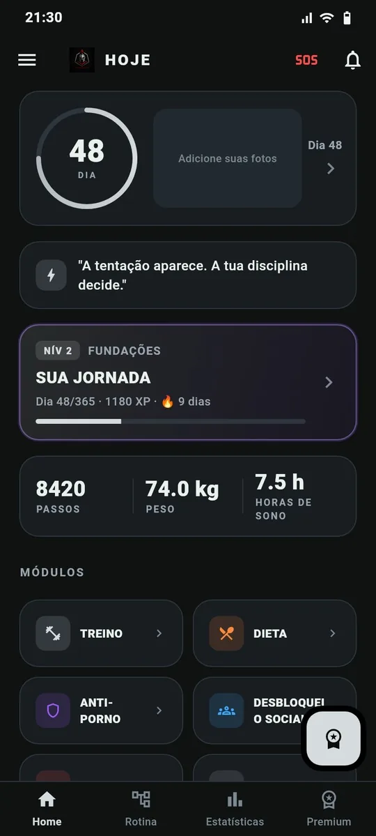 Tela principal do aplicativo Mentalità Blindata